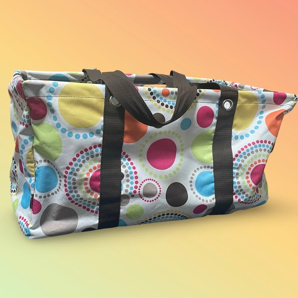 thirty-one Colorful Circle Print Canvas Tote with Black Straps